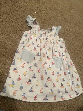 Girls White Sailboat Print Sundress with Pockets